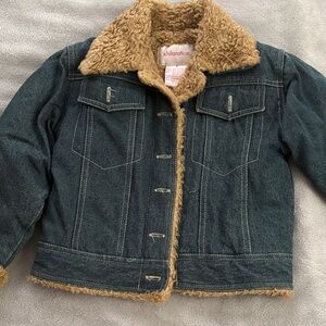 Xhilaration Girls Blue Denim Jacket with Tan Faux-Sherpa Trim